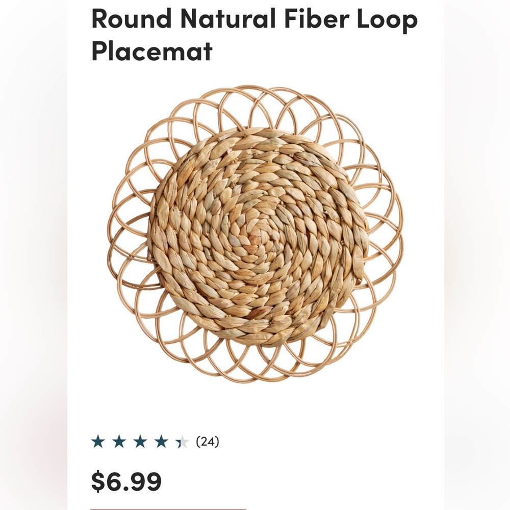 World Market Round Natural Fiber Loop Placemat